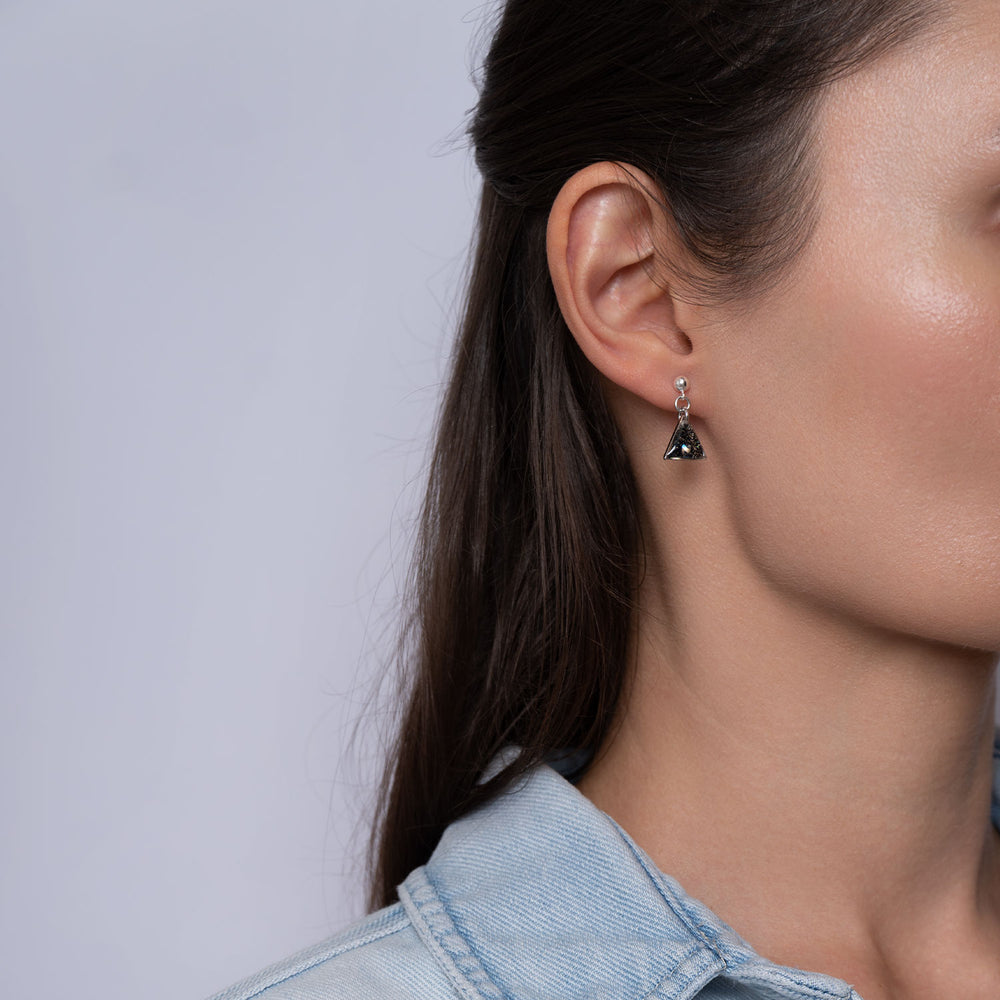 
                  
                    Small Dangling Triangle Galaxy Earrings in Silver
                  
                