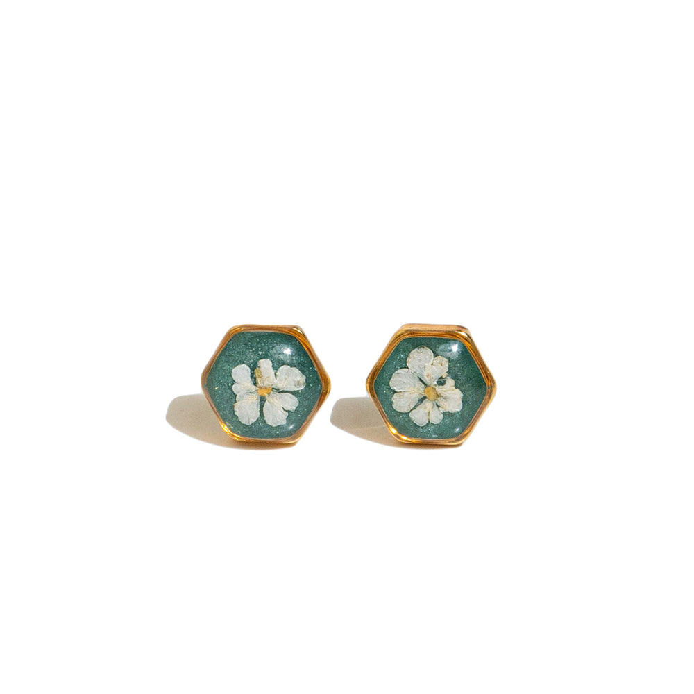 Small hexagon flower earrings