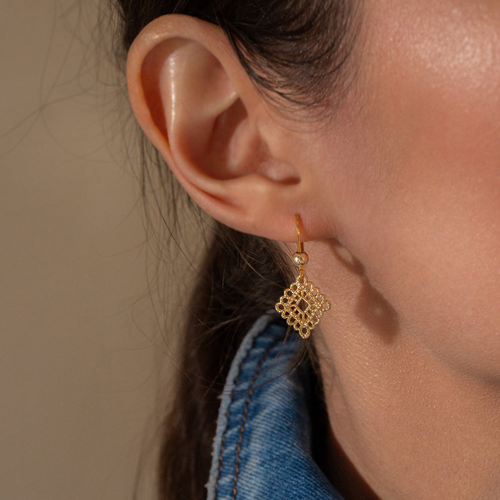 Petite Gold Lace Dangle Earrings