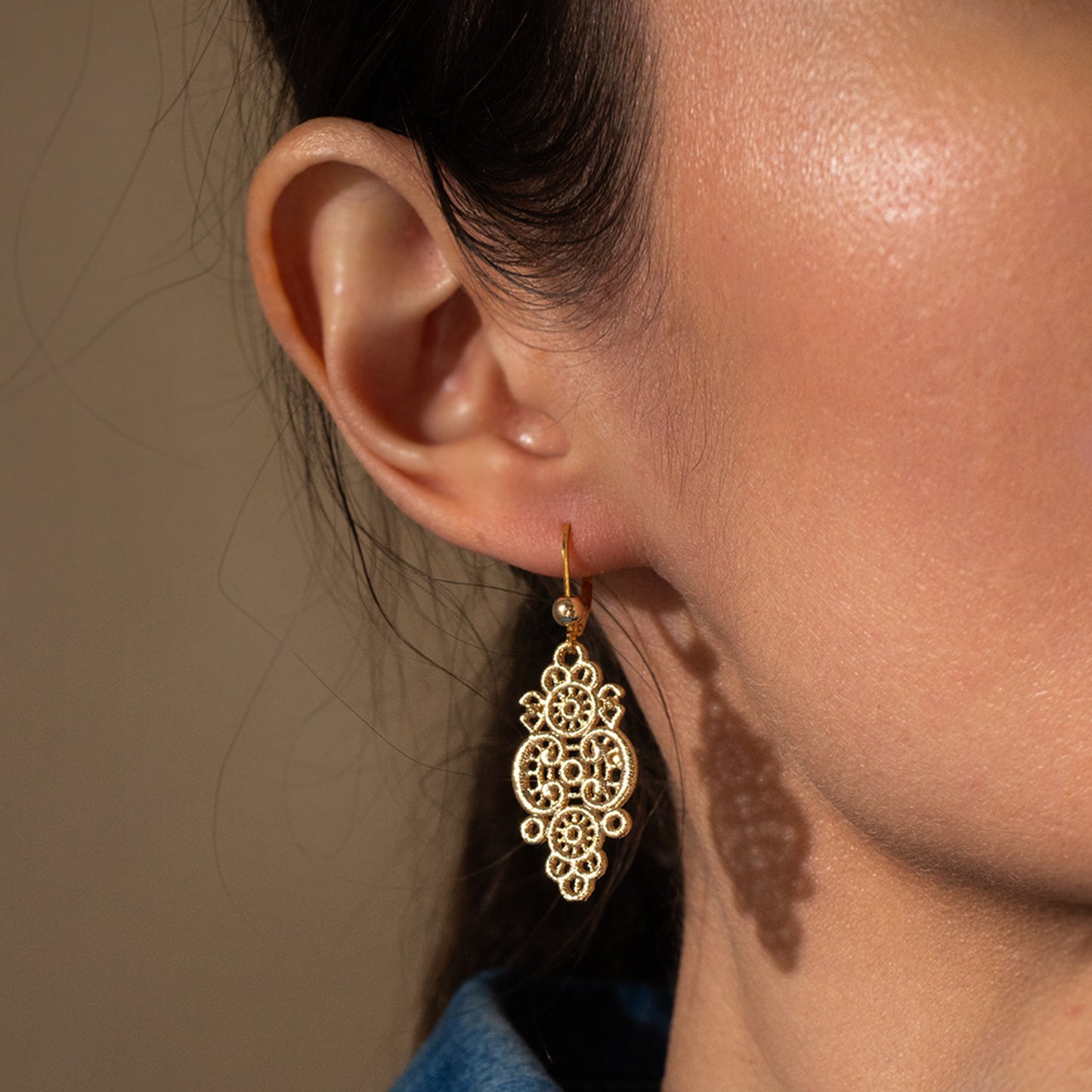 Gold Lace Drop Earrings