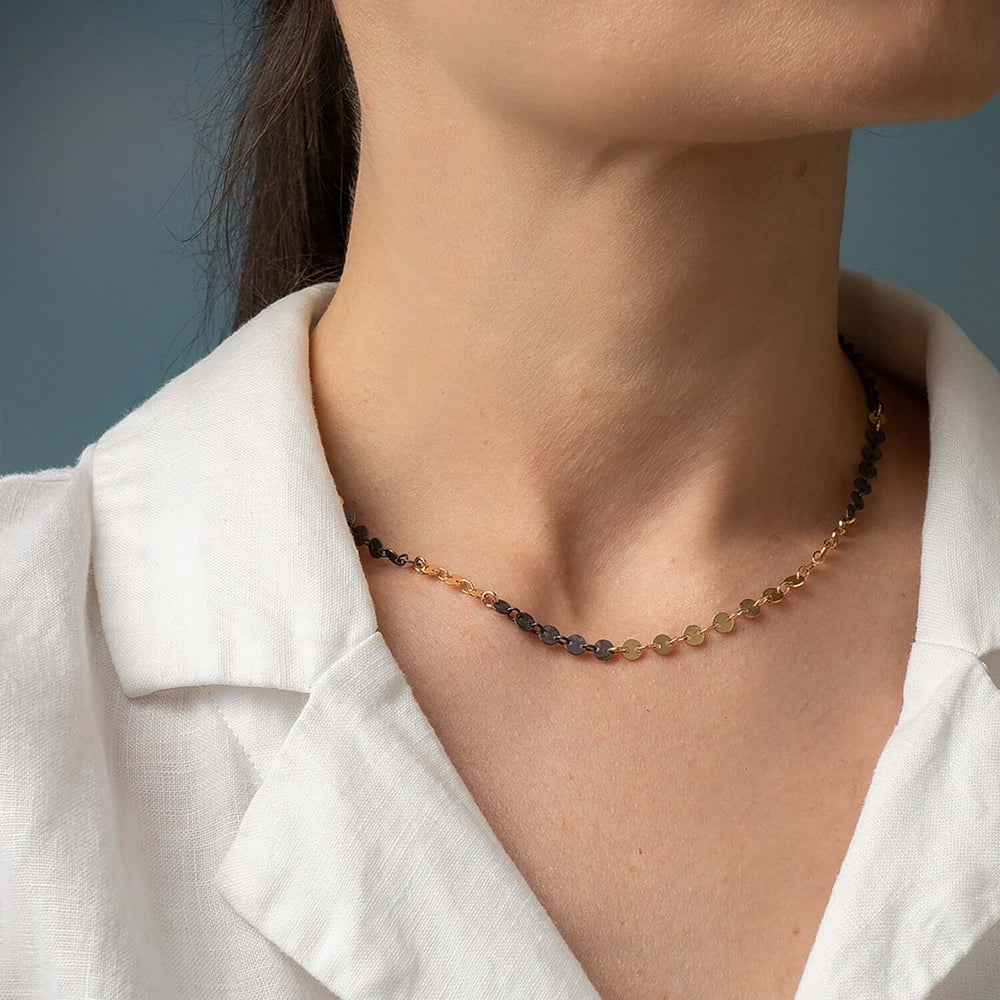 
                      
                        Mixed Metal Dot Disc Necklace
                      
                    