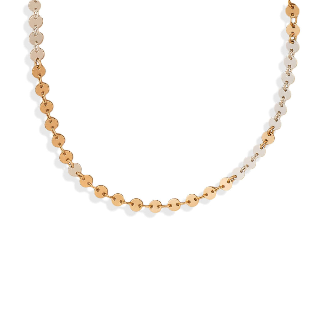 Gold and pearl beaded necklace on a white background