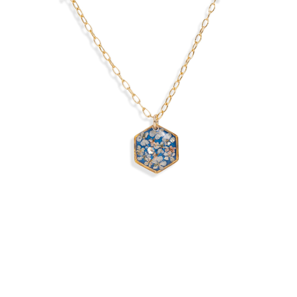 
                      
                        Delicate Hexagon Flower Blue Necklace
                      
                    