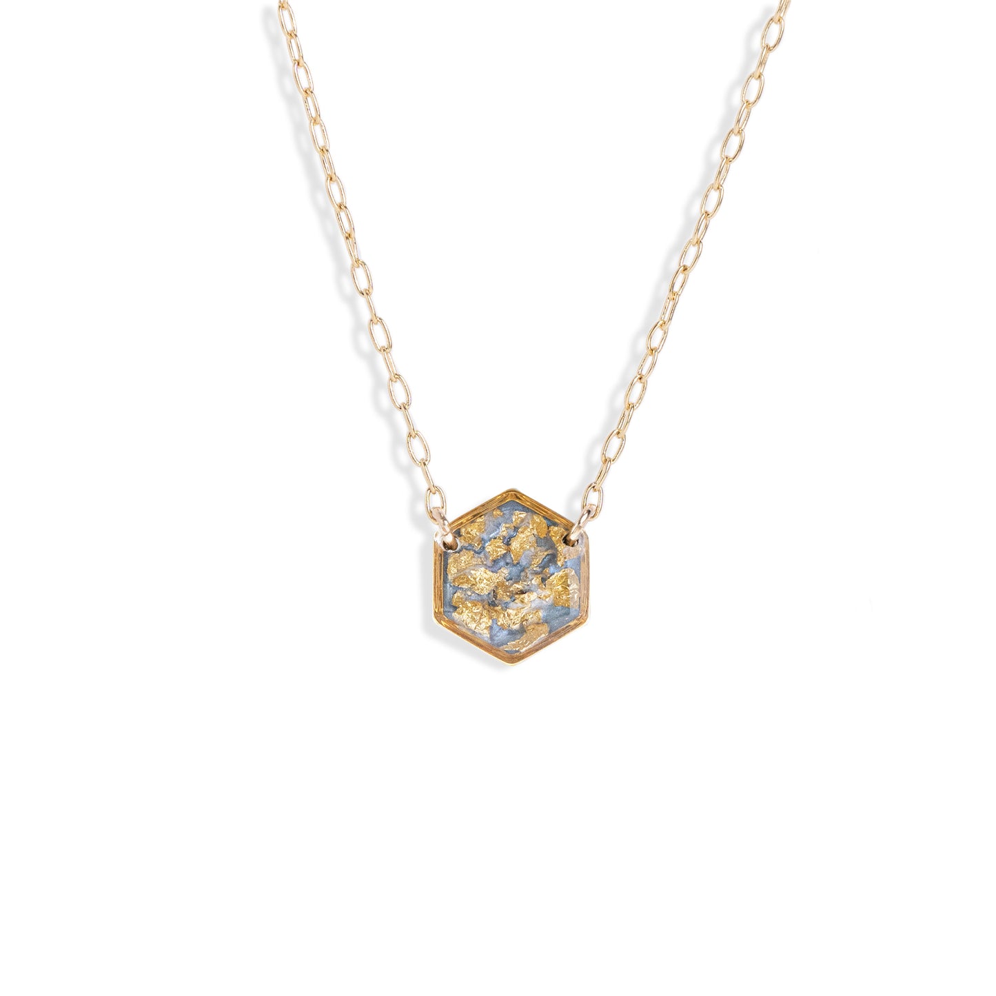 
                  
                    Light Blue and Gold Hexagon Necklace
                  
                