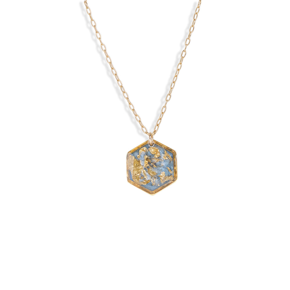 
                  
                    Light Blue and Gold Hexagon Necklace
                  
                