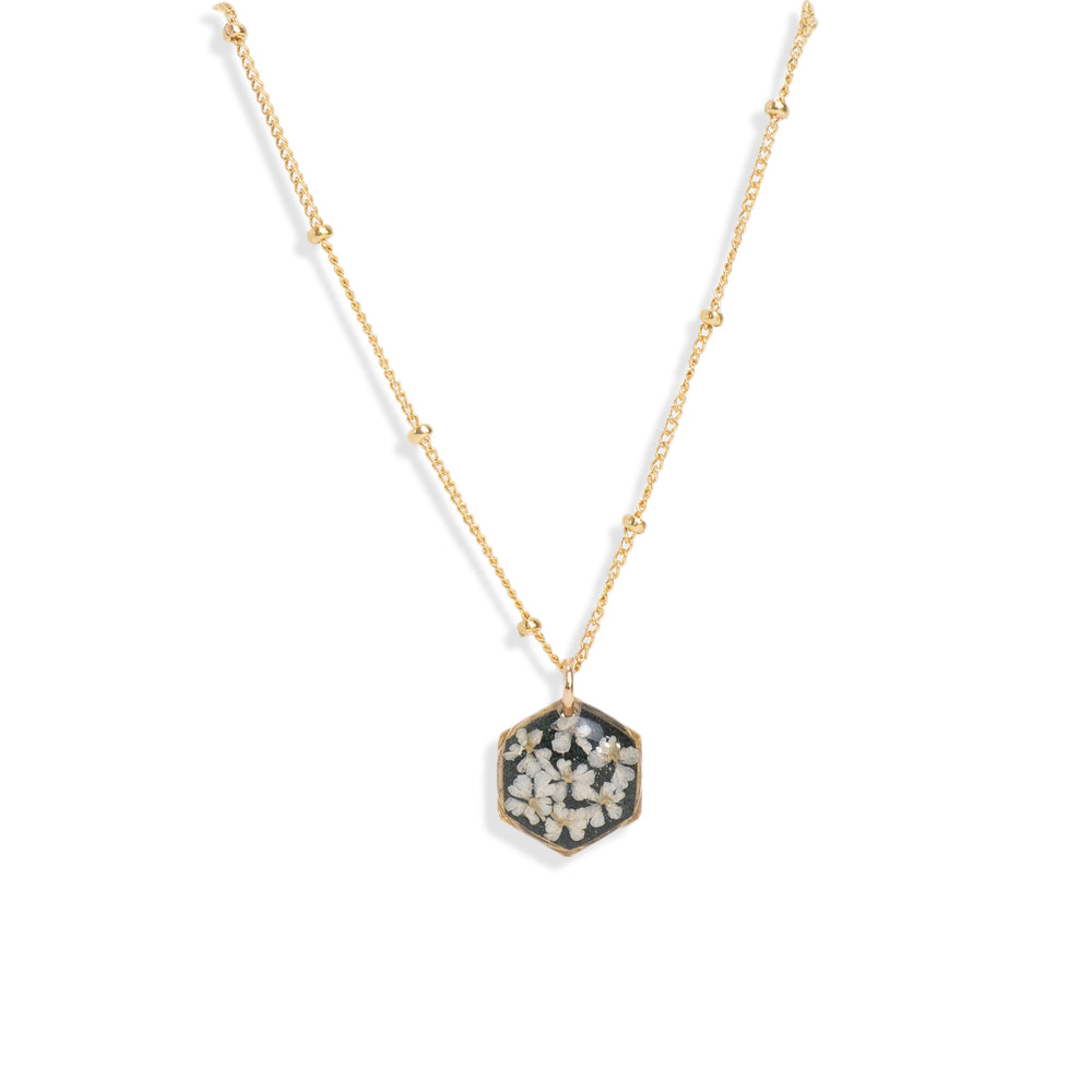 Small Hexagon Flower Green Necklace