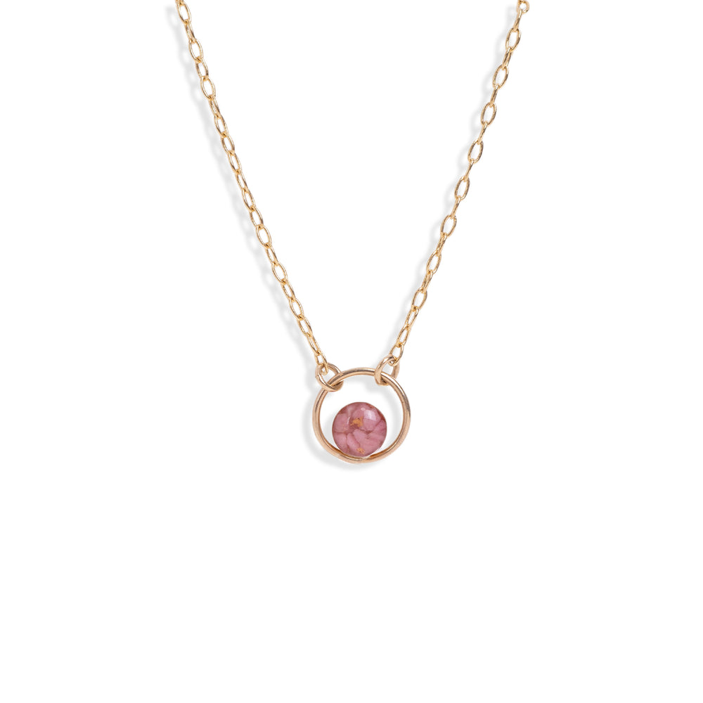 Tiny Pink Rhodonite Orbit Necklace