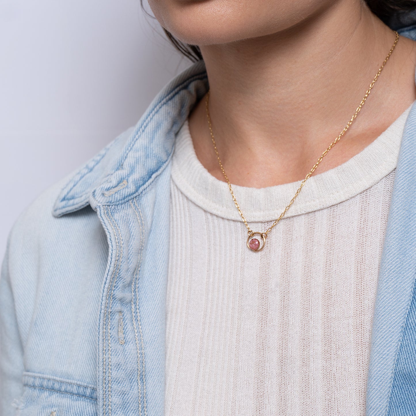 
                  
                    Tiny Pink Rhodonite Orbit Necklace
                  
                