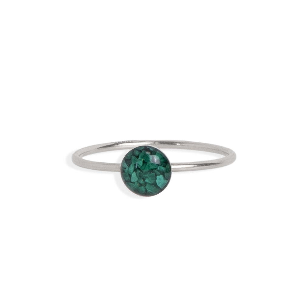 
                  
                    Delicate green ring with tiny Malachite stone pieces is a bright color pop.
                  
                
