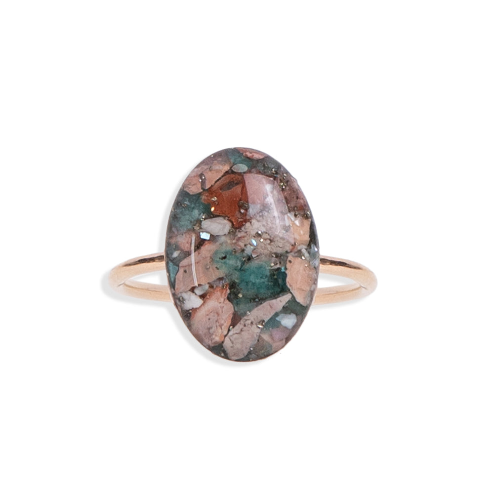 
                      
                        Statement Oval ring with mixed crushed stones set in 14k gold filled
                      
                    