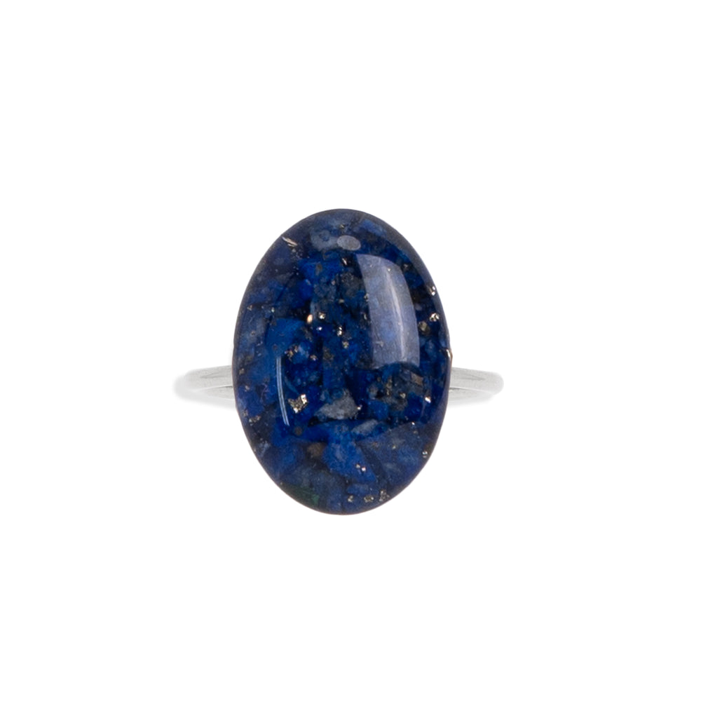 
                      
                        Statement Oval ring with mixed crushed lapis stones set in sterling silver
                      
                    