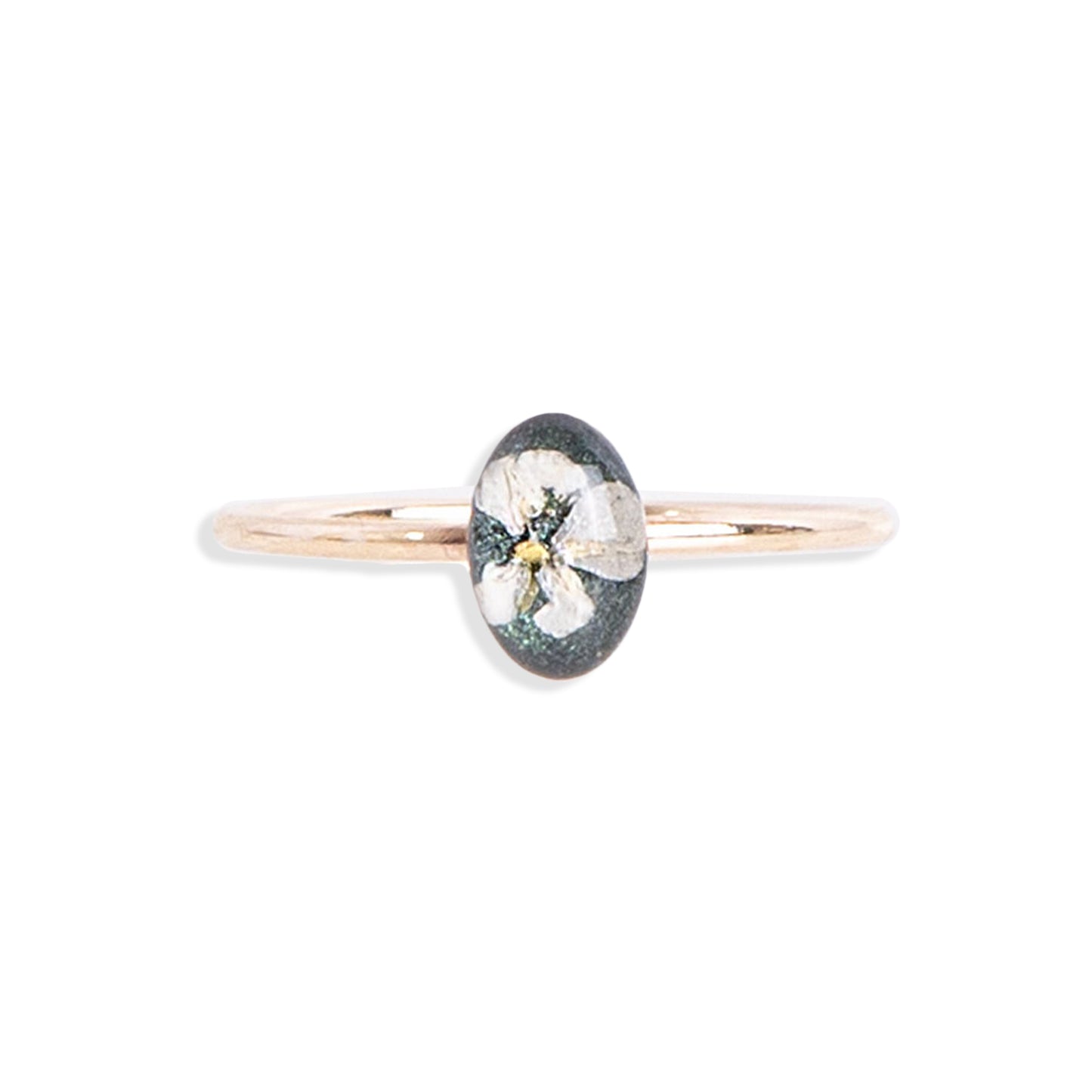 Tiny Oval Flower Green Ring