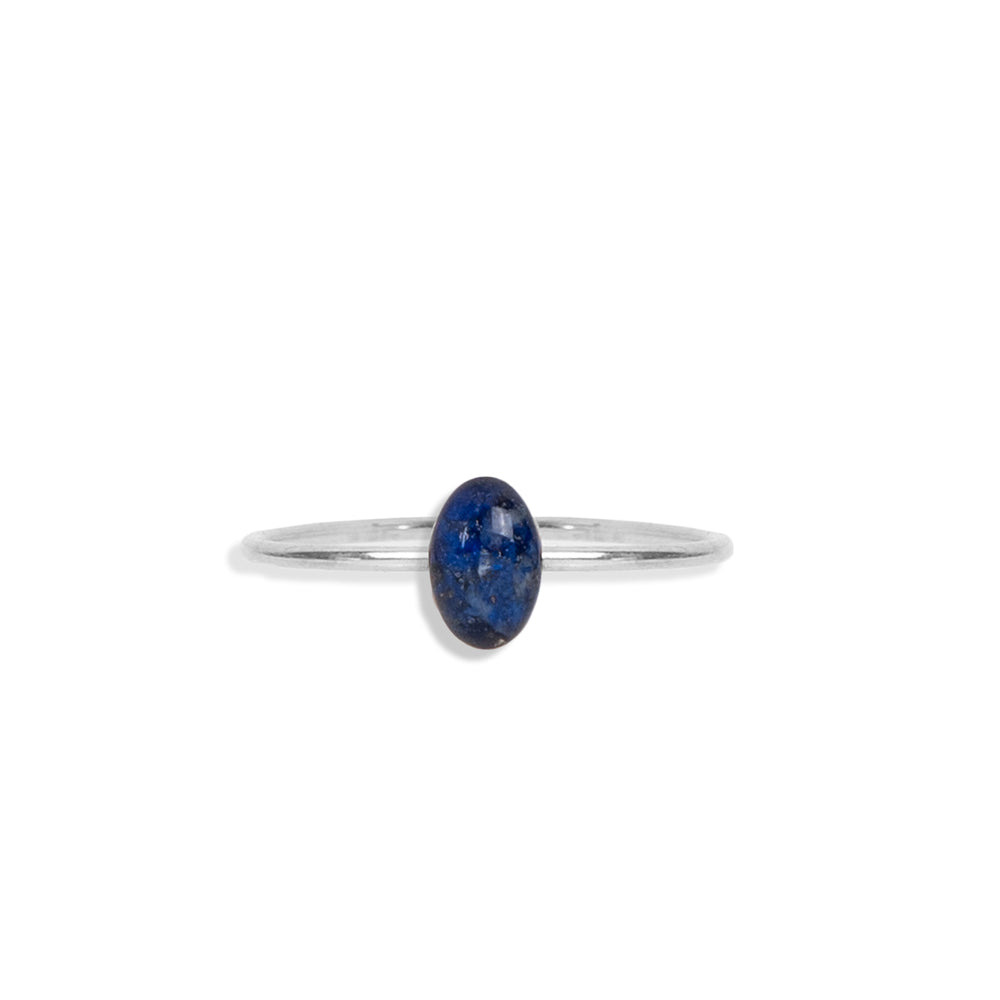Tiny Oval Lapis ring in Silver