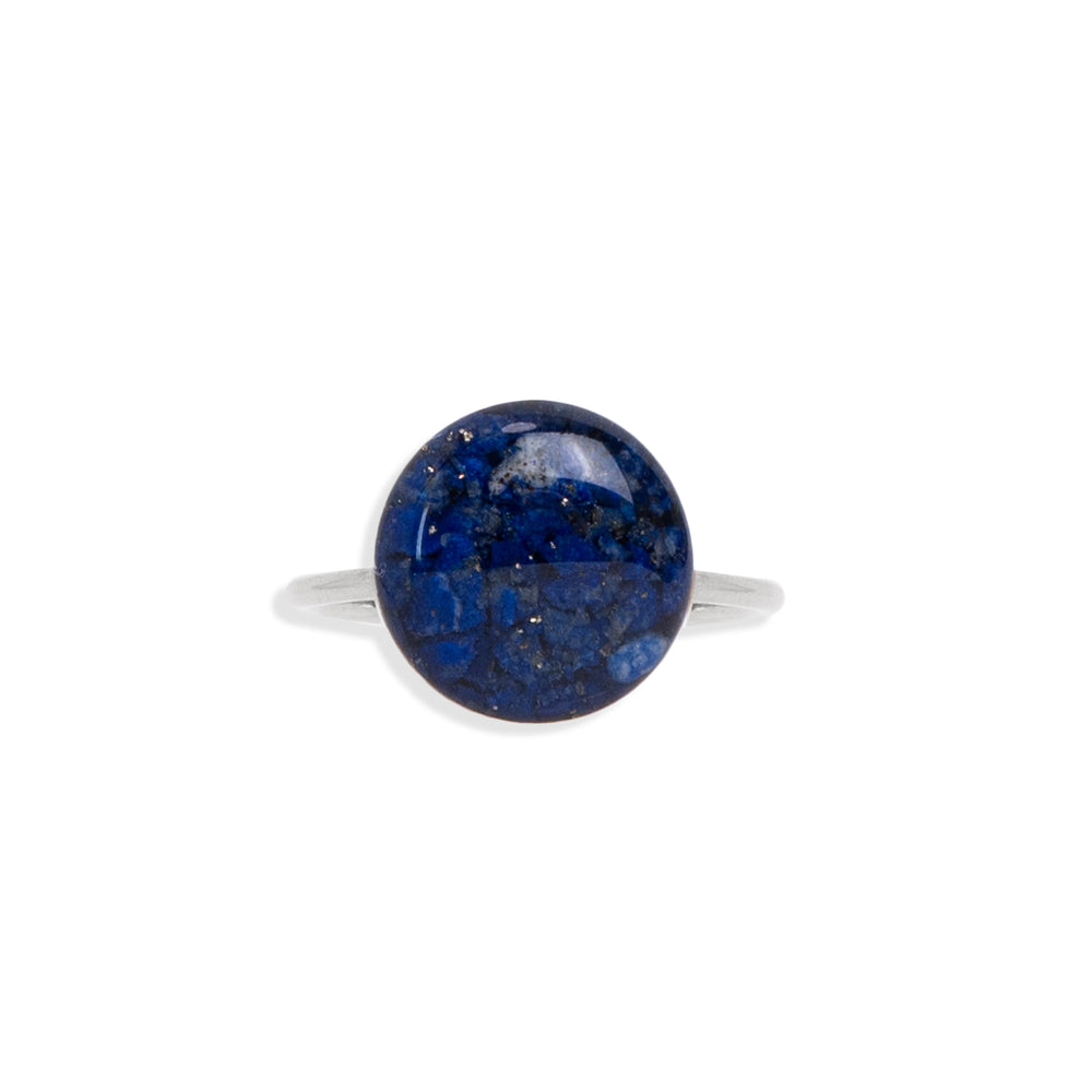 Statement Lapis Lazuli Round Ring in Silver