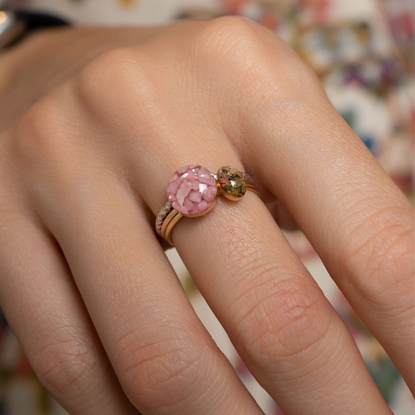 
                  
                    Delicate Round Pink Rhodonite ring
                  
                