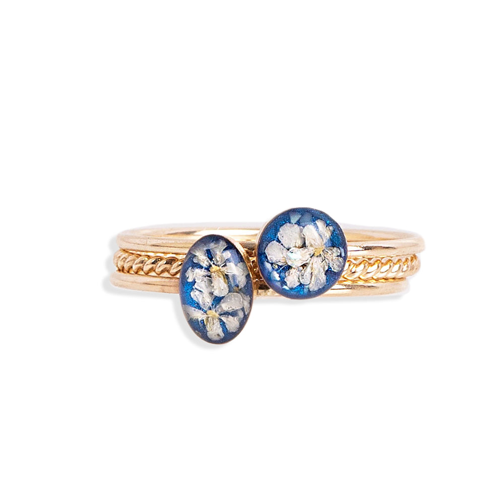 Blue Flower Ring Set