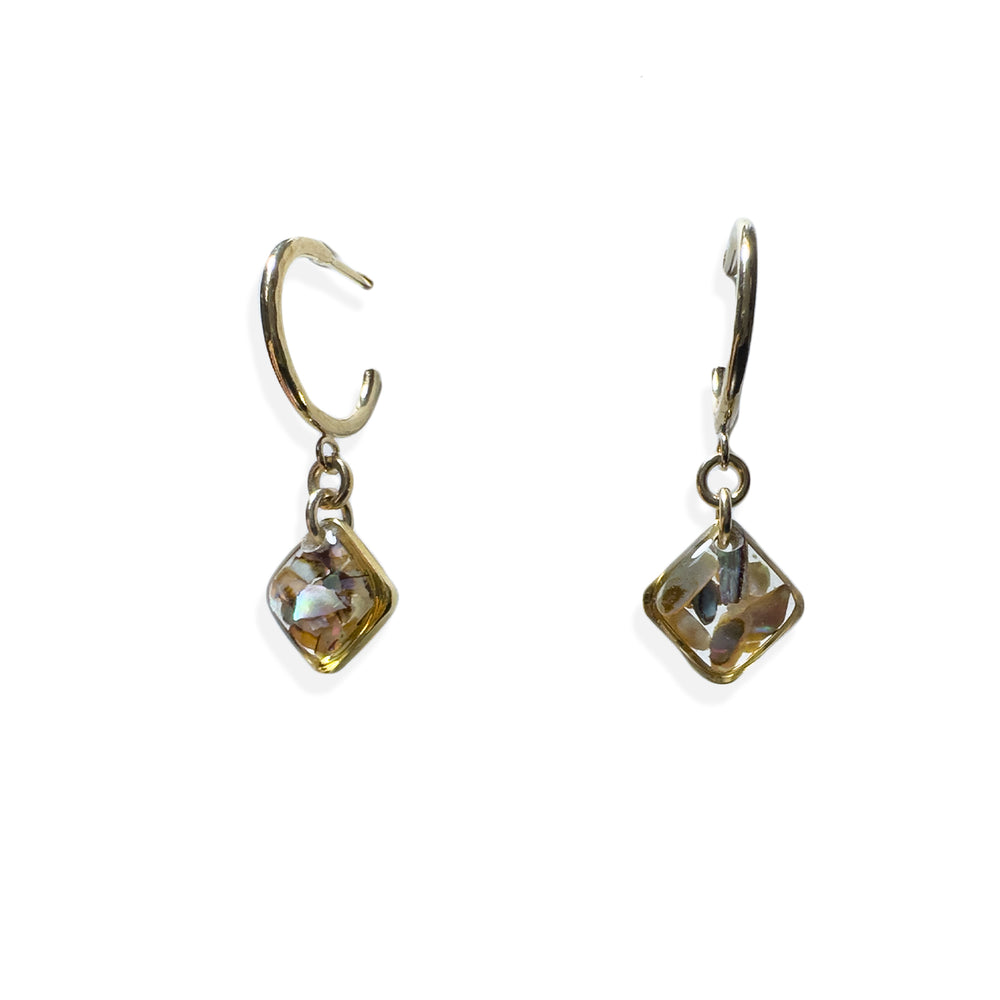 Small Hoops with Abalone Shell Squares