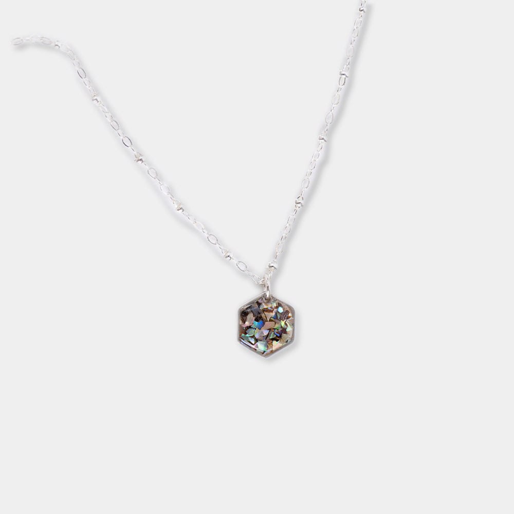 
                  
                    Hexagon Abalone Necklace in Silver
                  
                