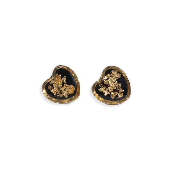 Black and Gold Small Heart Earrings - Kate Koel