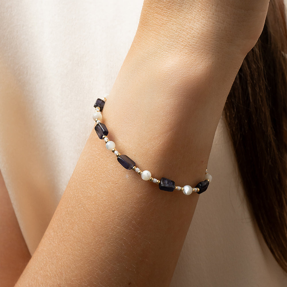 
                      
                        Iolite & Mother-of-Pearl Beaded Bracelet
                      
                    