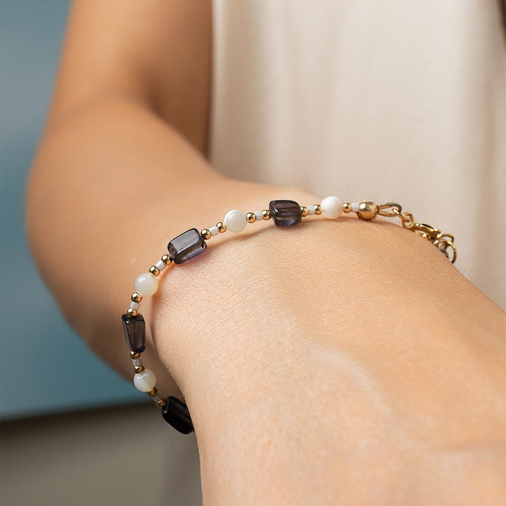 
                      
                        Iolite & Mother-of-Pearl Beaded Bracelet
                      
                    