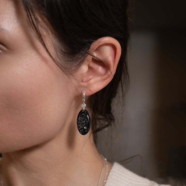 Dangling Oval Galaxy Hoop in Silver - Kate Koel