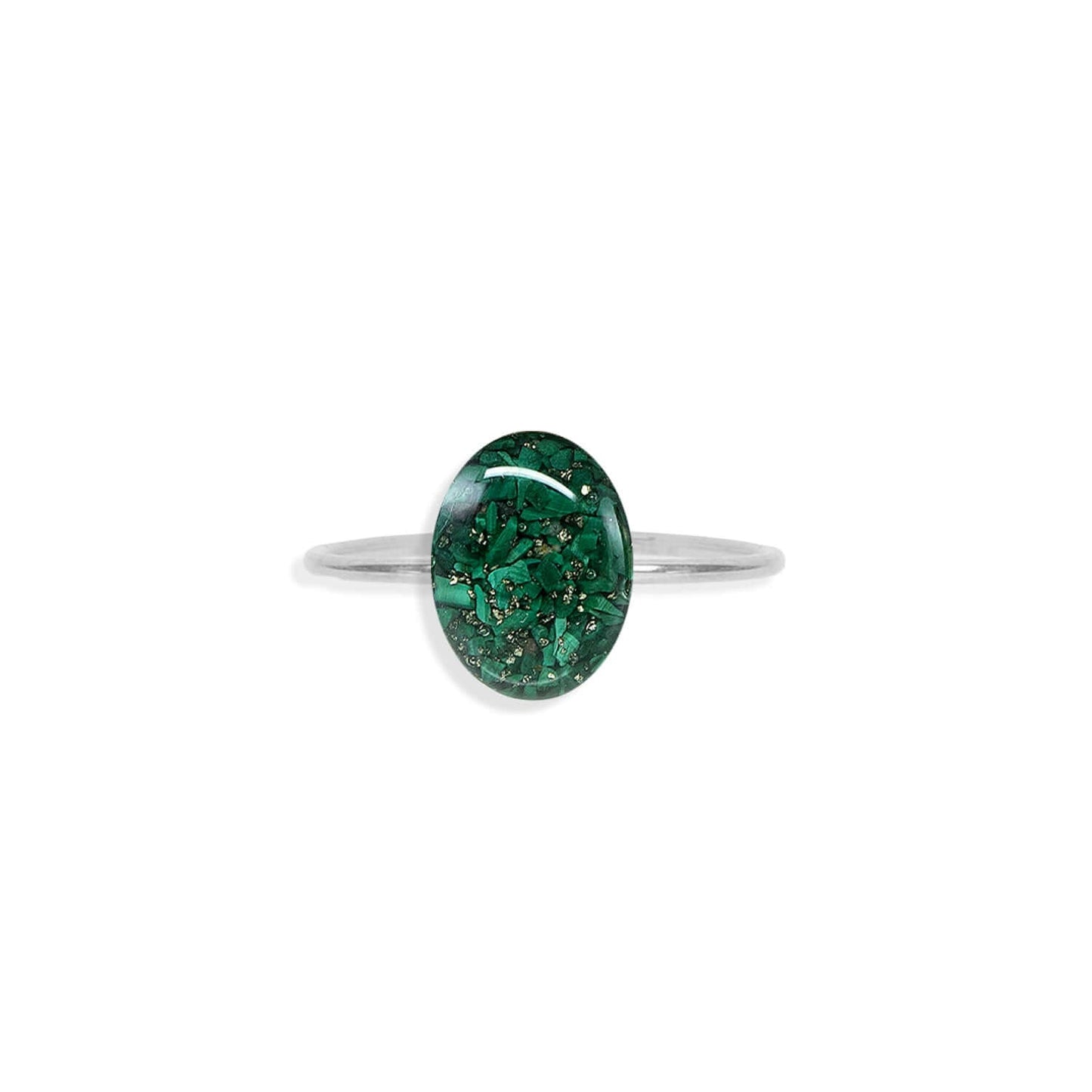 Delicate Oval Malachite ring in Silver - Kate Koel