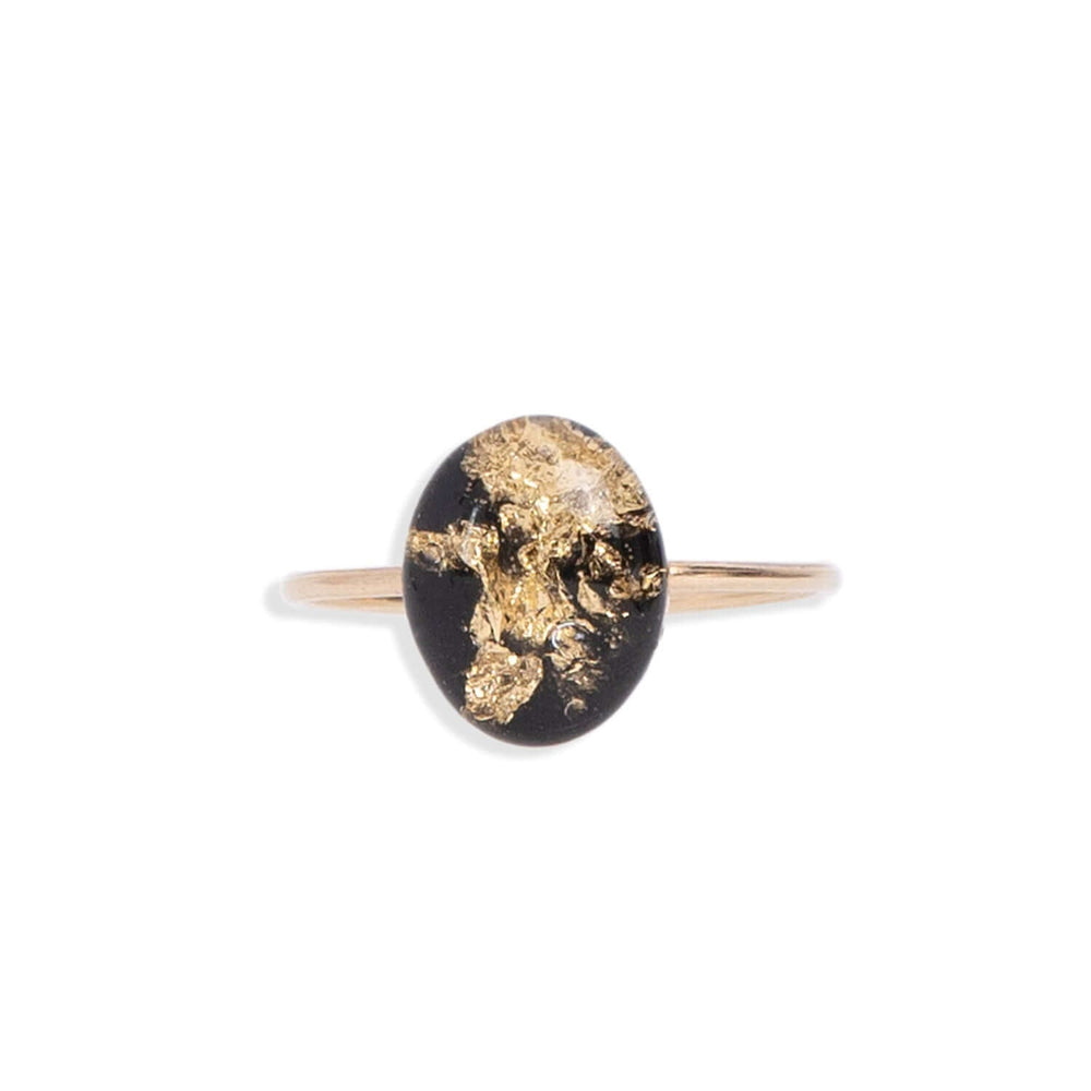 Dainty 14k gold filled oval ring with crushed gemstones in glass resin handmade stacking ring
