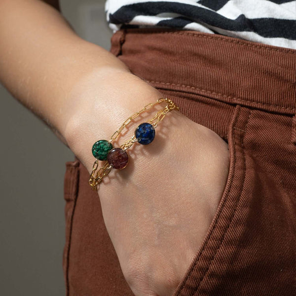 Delicate Round Green Malachite Bracelet - Kate Koel