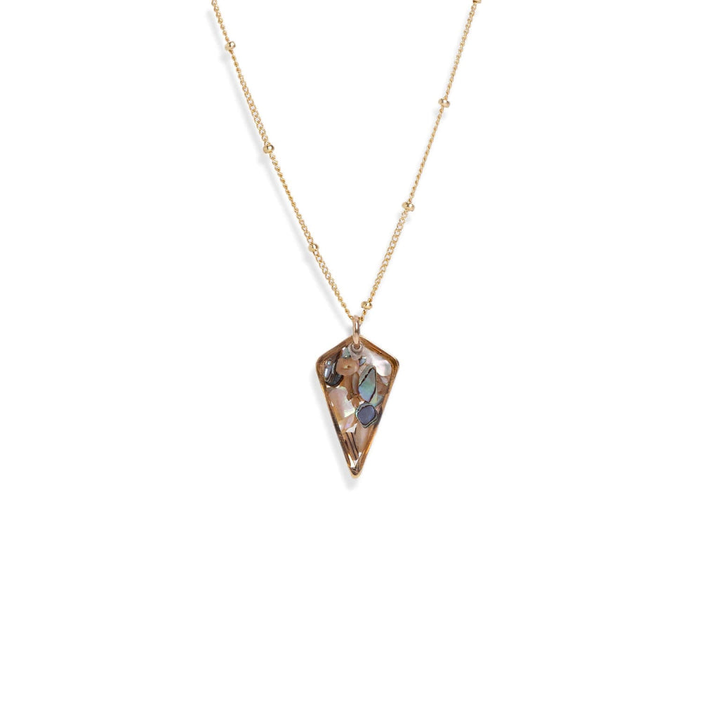Diamond-shaped genuine abalone shell necklace on gold filled chain — iridescent
artisan pendant by Kate Koel