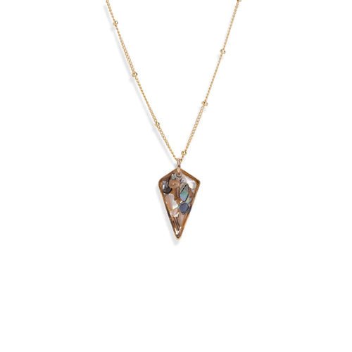 Diamond-shaped genuine abalone shell necklace on gold filled chain — iridescent
artisan pendant by Kate Koel