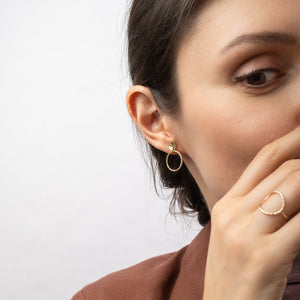 Textured gold-filled 30mm disco hoop stud earrings with sparkle finish handcrafted by Kate Koel