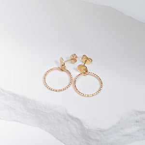 Textured gold-filled 30mm disco hoop stud earrings with sparkle finish handcrafted by Kate Koel