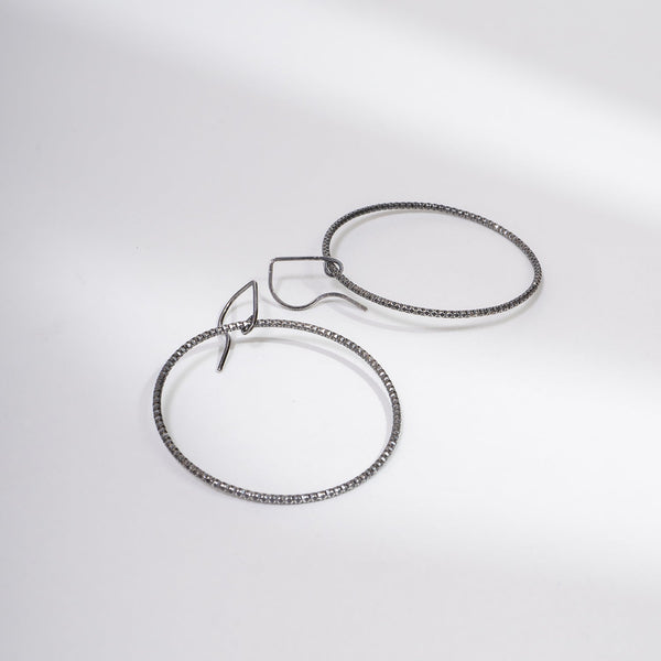 Handcrafted 45mm textured gold-filled disco statement hoop earrings with light-catching sparkle by Kate Koel