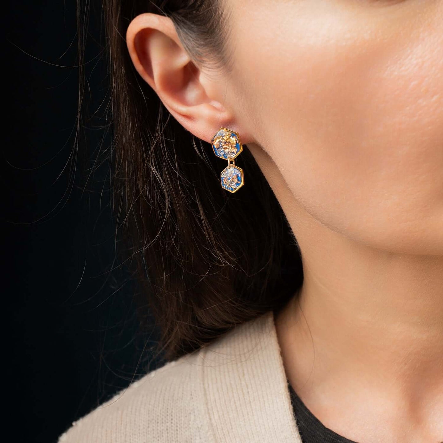 Double Hexagon Dangle Earrings - Kate Koel