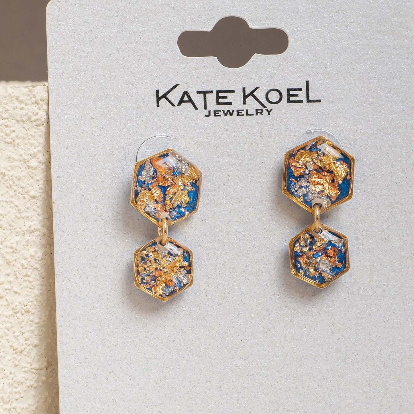 Double Hexagon Dangle Earrings - Kate Koel