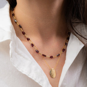 Garnet Beaded necklace in gold filled
