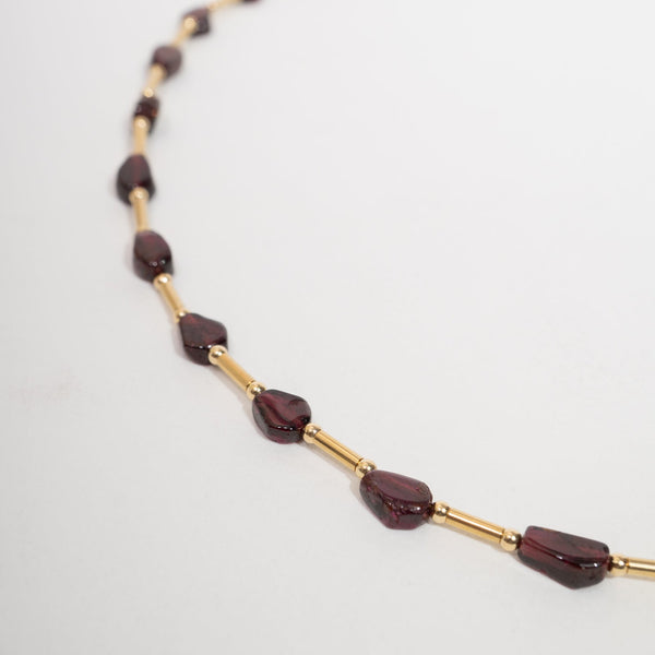 Natural Garnet Beaded Necklace in gold filled
