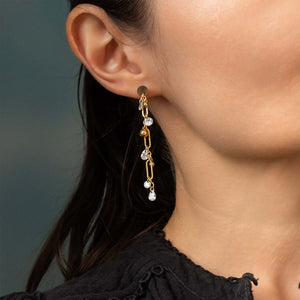 Handcrafted geometric cluster dangle bridal earrings with architectural mixed metal design by Kate Koel