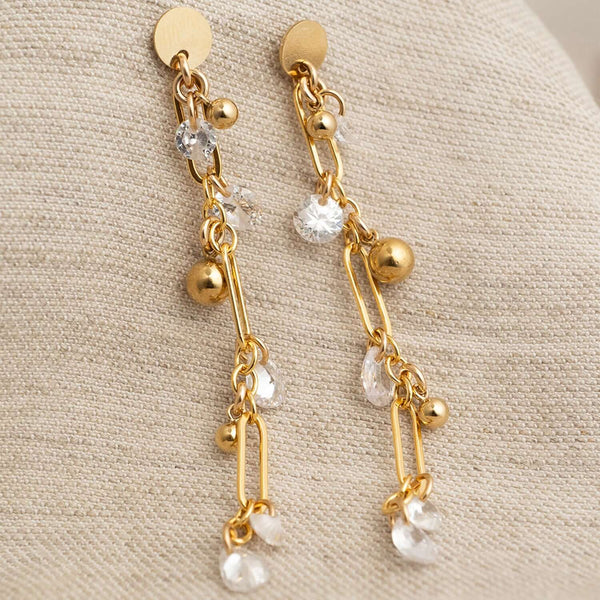 Handcrafted geometric cluster dangle bridal earrings with architectural mixed metal design by Kate Koel
