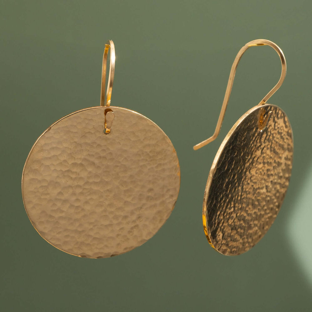 Pair of gold earrings on a white background