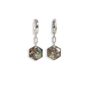 Hexagon Abalone Dangling Earrings in Silver - Kate Koel