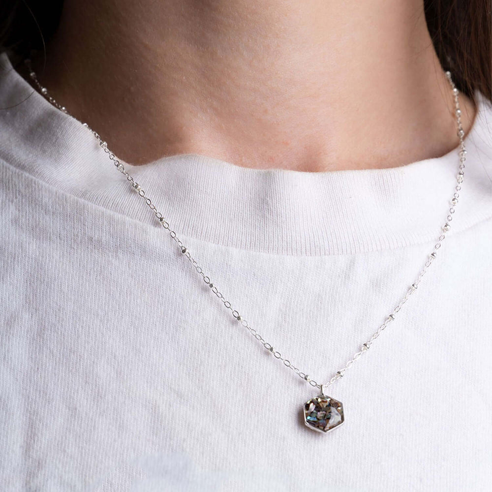 Hexagon Abalone Necklace in Silver - Kate Koel