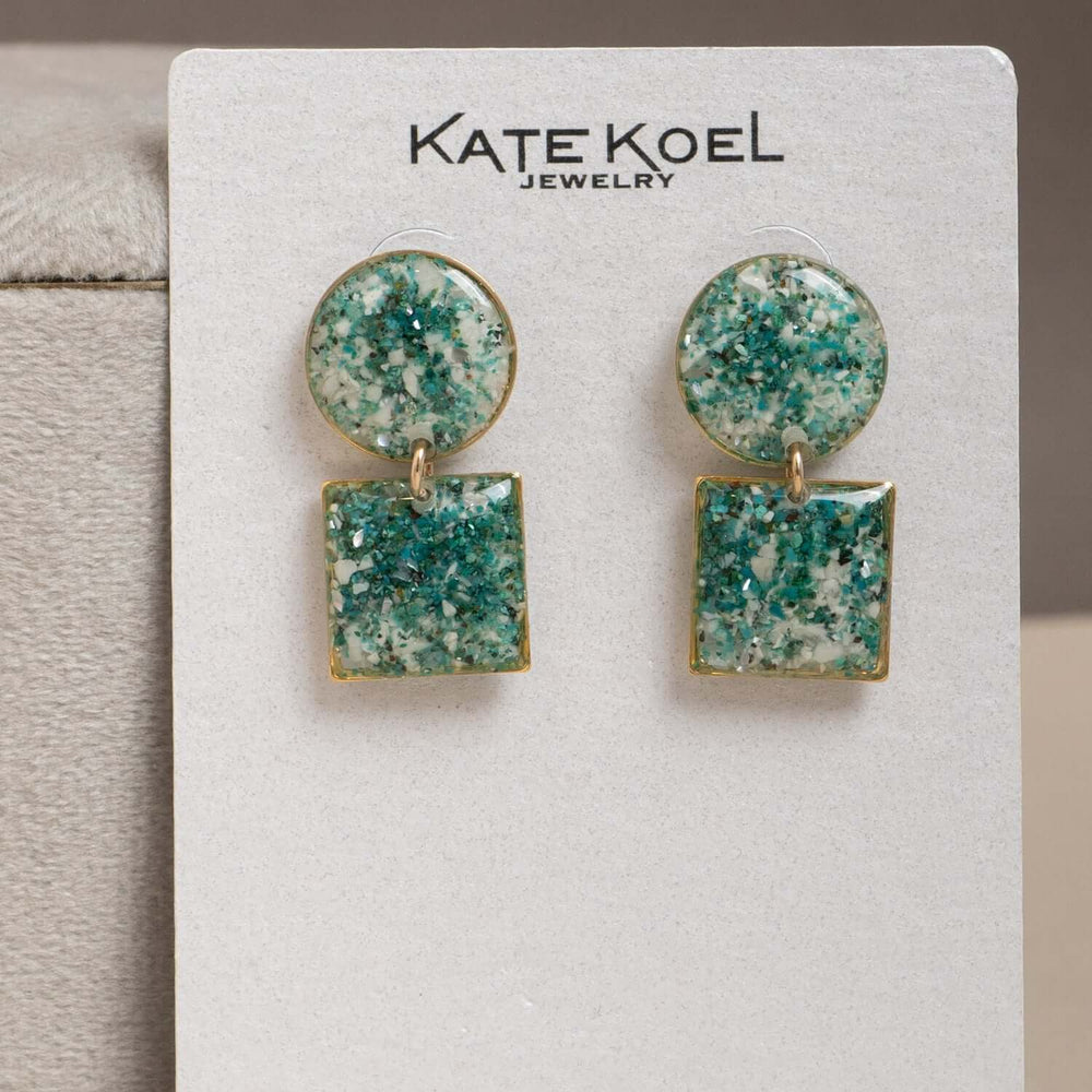 Handcrafted dangle earrings with genuine white howlite and blue-green chrysocolla stones by Kate Koel