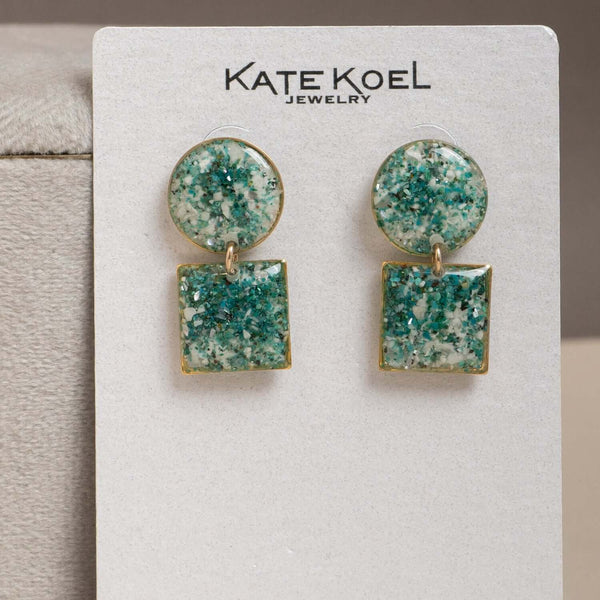 Handcrafted dangle earrings with genuine white howlite and blue-green chrysocolla stones by Kate Koel