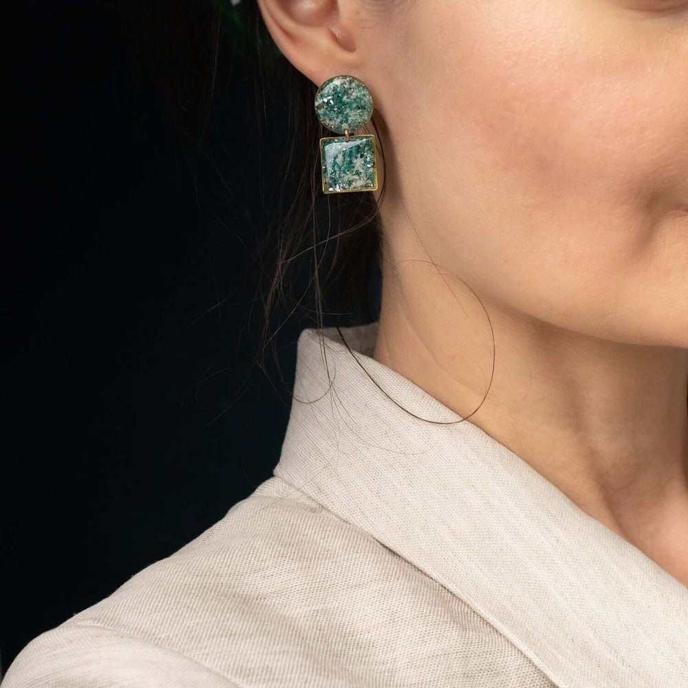 Handcrafted dangle earrings with genuine white howlite and blue-green chrysocolla stones by Kate Koel