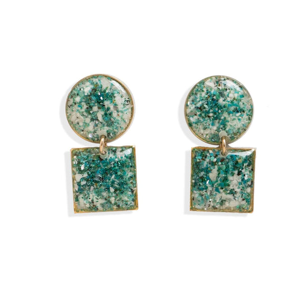Handcrafted dangle earrings with genuine white howlite and blue-green chrysocolla stones by Kate Koel