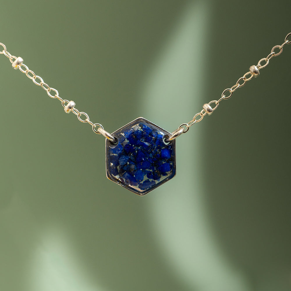 Hexagon Gem Necklace in Silver