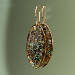 Large oval abalone shell earrings in 14k gold filled — iridescent blue-green
handcrafted drop earrings by Kate Koel