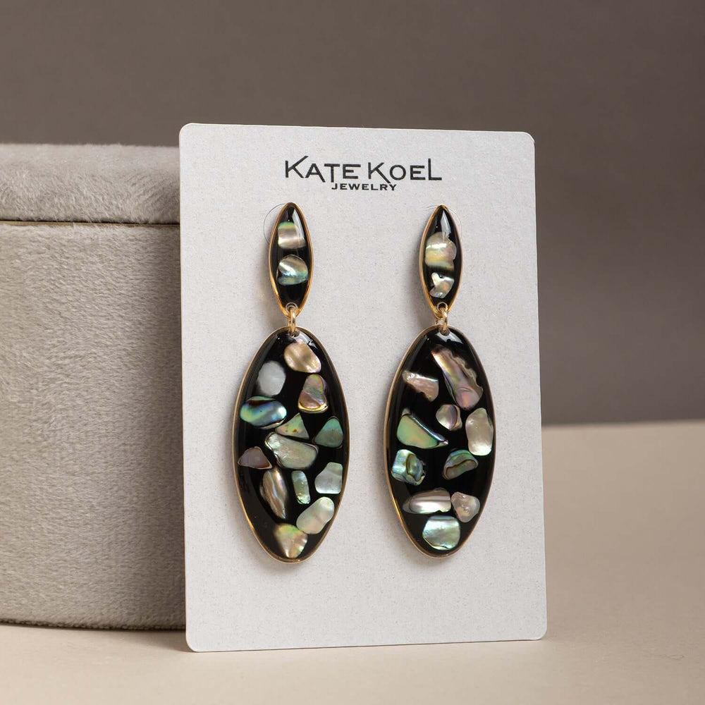 Handcrafted midnight tide Statement Abalone Earrings with genuine iridescent abalone shell by Kate Koel